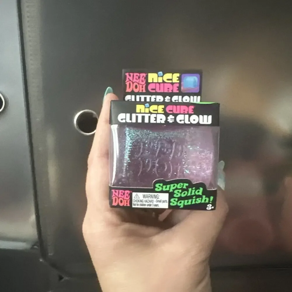 Schylling NeeDoh Nice Cube Purple Glitter & Glow Super Solid Squish BRAND NEW